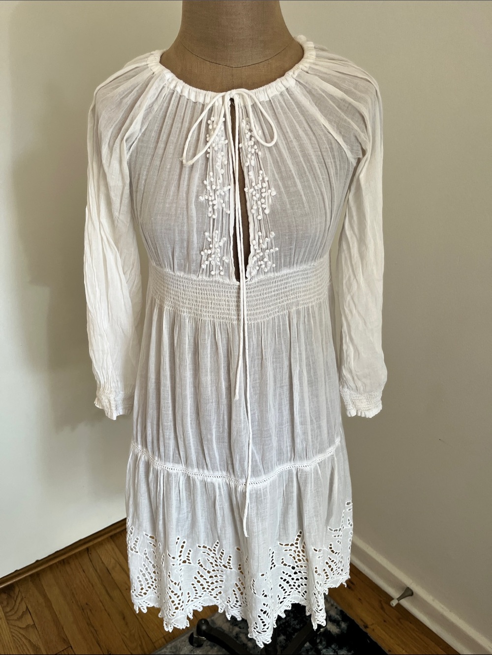 White Bohemian Tie-Front Midi Dress